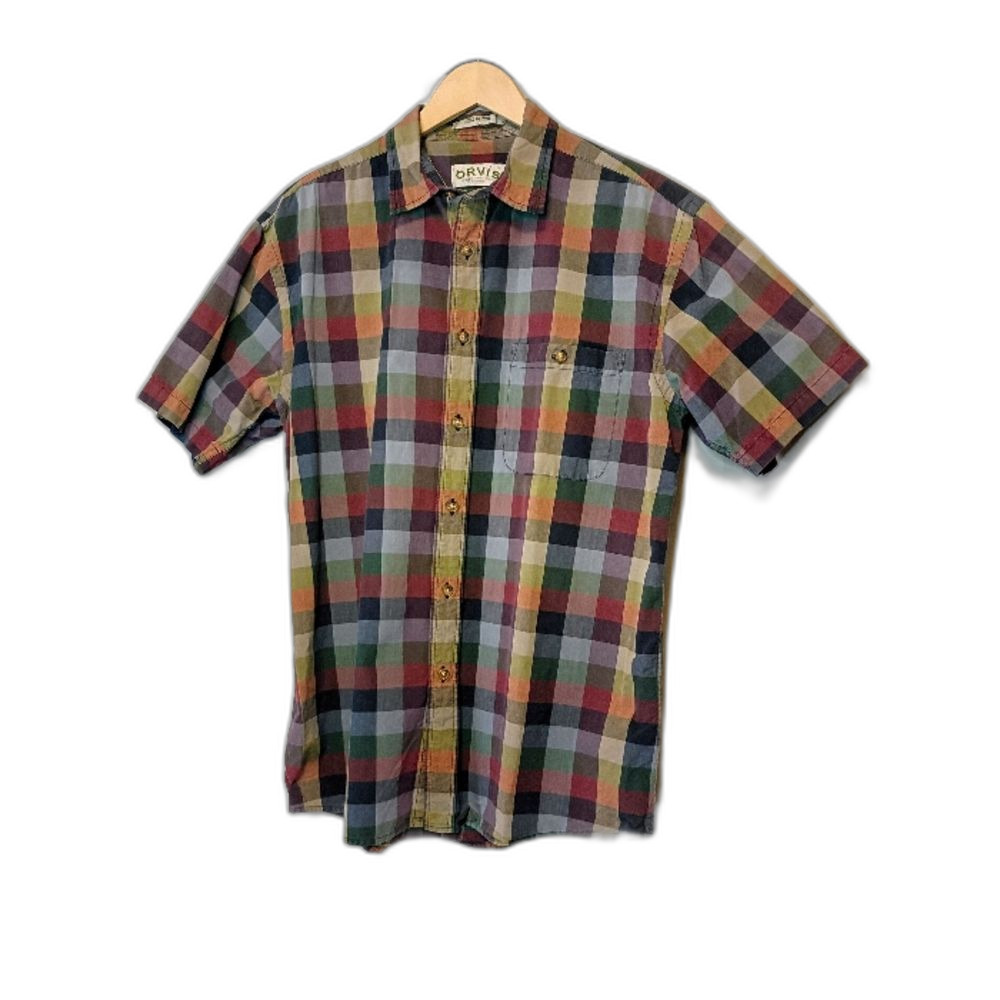 Orvis Short Sleeve Plaid Shirt Men's L Good Condition Multicolor Cotton Button D